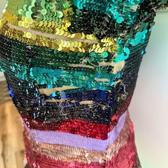 Mac Duggal Women's Size 6 Rainbow Sequin Cocktail Dress Long Sleeve - Picture 3 of 10